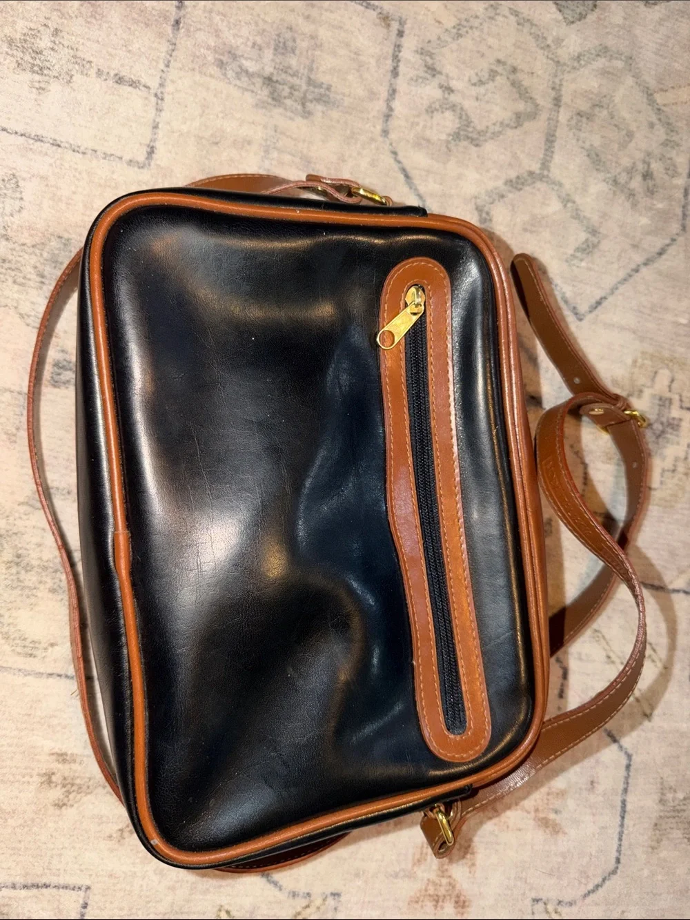 Leather Two-Tone Brown and Black Messenger Bag